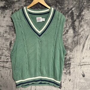 Vintage Cape Isle Knitters Hand Knit Men's Large Sweater Vest Cotton Golf Preppy